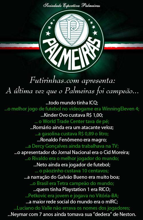 A última vez que o Palmeiras foi campeão...