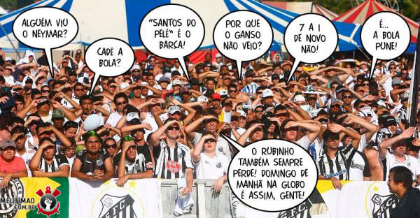 Torcida do Santos procurando a cor da bola