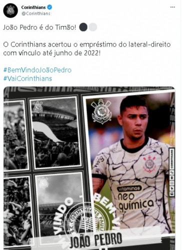 Corinthians anunciou a contratao de Joo Pedro por emprstimo