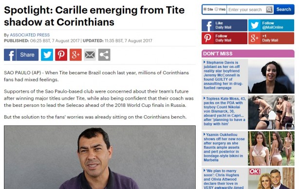 Carille foi manchete em sites britnicos nesta segunda-feira