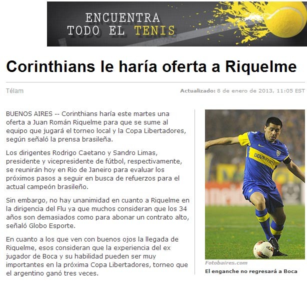 Riquelme no Corinthians, segundo imprensa argentina
