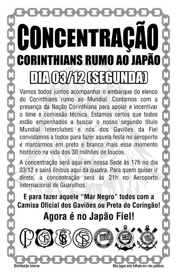 Gaviões convoca a torcida do Corinthians pro Aeroporto