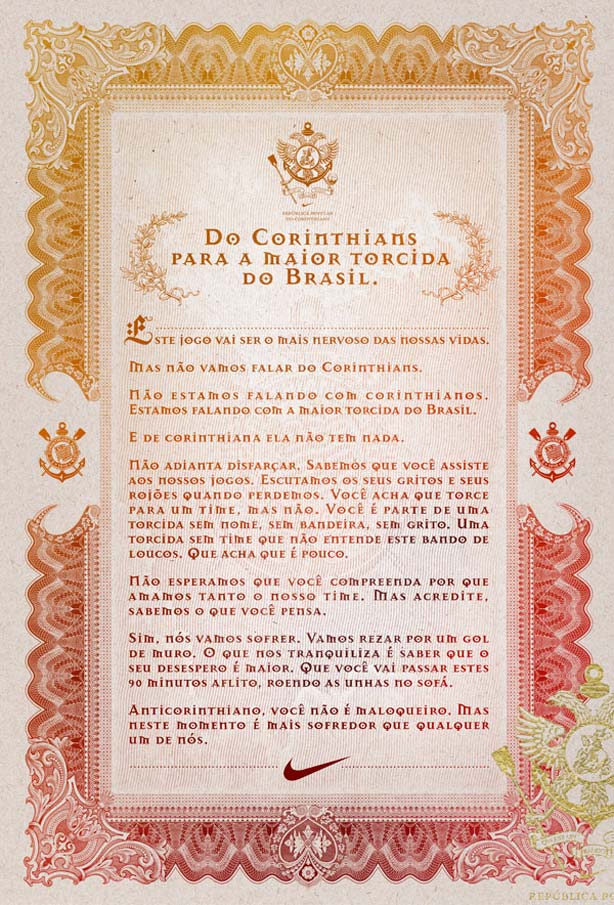 Manifesto do Corinthians para torcida