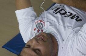 Durante o treino do Corinthians realizado esta manh no Spa Sport Resort, na cidade de Itu, interior de So Paulo, durante a pre-temporada de 2009; Amanha o time faz um amistoso no Pacaembu contra o Estudiantes de Buenos Aires e sua estreia no Campeonato Paulista ser no dia 22/01, contra o Barueri, tambem no Pacaembu