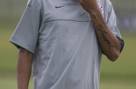 Durante o treino do Corinthians realizado esta tarde no Parque Ecolgico do Tiete, zona leste da cidade. O Corinthians joga domingo, 15/03 a tarde, pelo Campeonato Paulista 2009, contra o Santo Andr, no estdio do Bruno Jos Daniel