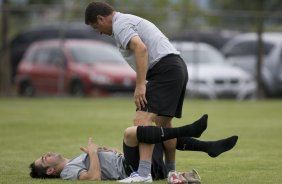 Durante o treino do Corinthians realizado esta tarde no Parque Ecolgico do Tiete, zona leste da cidade. O Corinthians joga domingo, 15/03 a tarde, pelo Campeonato Paulista 2009, contra o Santo Andr, no estdio do Bruno Jos Daniel