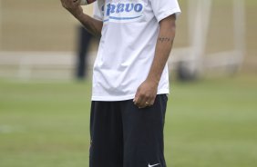 Durante o treino do Corinthians realizado esta manh, no Parque Ecolgico do Tiete, zona leste da cidade. O time joga amanh, domingo, 26/04 a tarde, o primeiro jogo da final do Campeonato Paulista 2009 contra o Santos, no estdio da Vila Belmiro, em Santos