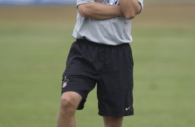 Durante o treino do Corinthians realizado esta manh, no Parque Ecolgico do Tiete, zona leste da cidade. O time joga amanh, domingo, 26/04 a tarde, o primeiro jogo da final do Campeonato Paulista 2009 contra o Santos, no estdio da Vila Belmiro, em Santos