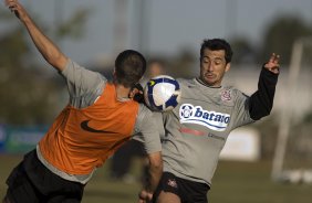 Durante o treino do Corinthians realizado esta tarde no campo do J. Malucelli, em Curitiba; o prximo jogo do time ser na proxima 4a. feira, 01/07, contra o Internacional/RS, no Beira-Rio, na deciso da Copa do Brasil 2009