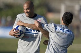 Durante o treino do Corinthians esta tarde no Parque Ecológico do Tiete, zona leste da cidade; o próximo jogo do time será amanhã, 4a. feira, 08/07, contra o Fluminense, no Pacaembu, pelo Campeonato Brasileiro 2009