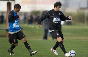 Durante o treino do Corinthians realizado esta tarde no Parque Ecológico do Tiete, zona leste da cidade; o próximo jogo do time será amanhã, quinta-feira, 16/07, contra o Sport Clube do Recife, no estádio do Pacaembu, pelo Campeonato Brasileiro 2009