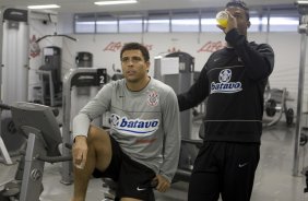 Durante o treino do Corinthians realizado esta tarde no Parque So Jorge, zona leste da cidade; o prximo jogo do time ser domingo, 26/07, contra o Palmeiras, no estdio Eduardo Jos Farah, em Presidente Prudente, pelo Campeonato Brasileiro 2009