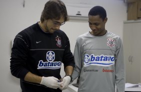 Durante o treino do Corinthians realizado esta tarde no Parque So Jorge, zona leste da cidade; o prximo jogo do time ser domingo, 26/07, contra o Palmeiras, no estdio Eduardo Jos Farah, em Presidente Prudente, pelo Campeonato Brasileiro 2009