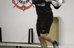 Julio Cesar durante o treino do Corinthians realizado esta tarde no Parque So Jorge, zona leste da cidade; o prximo jogo do time ser domingo, 26/07, contra o Palmeiras, no estdio Eduardo Jos Farah, em Presidente Prudente, pelo Campeonato Brasileiro 2009