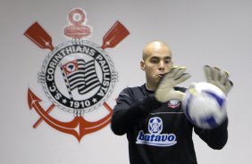 Julio Cesar durante o treino do Corinthians realizado esta tarde no Parque So Jorge, zona leste da cidade; o prximo jogo do time ser domingo, 26/07, contra o Palmeiras, no estdio Eduardo Jos Farah, em Presidente Prudente, pelo Campeonato Brasileiro 2009