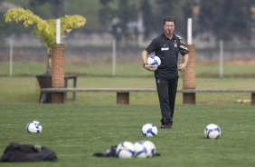 Durante o treino do Corinthians realizado esta manh no Parque Ecolgico do Tiete, zona leste da cidade; o prximo jogo do time ser amanh, domingo, 02/08, contra o Ava, no estdio do Pacaembu, pelo Campeonato Brasileiro 2009