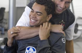 Durante o treino do Corinthians realizado esta manh no Parque So Jorge, zona leste da cidade; o prximo jogo do time ser quarta-feira, 02/09, contra o Santos, no Pacaembu, pelo returno do Campeonato Brasileiro 2009