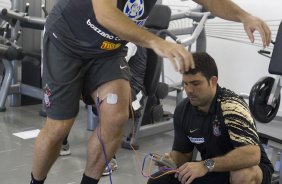 Durante o treino do Corinthians realizado esta manh no Parque So Jorge, zona leste da cidade; o prximo jogo do time ser quarta-feira, 02/09, contra o Santos, no Pacaembu, pelo returno do Campeonato Brasileiro 2009