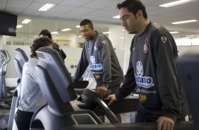 Durante o treino do Corinthians realizado esta manh no Parque So Jorge, zona leste da cidade; o prximo jogo do time ser quarta-feira, 02/09, contra o Santos, no Pacaembu, pelo returno do Campeonato Brasileiro 2009