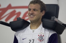 Marcelo Mattos durante o treino do Corinthians realizado esta tarde no Parque So Jorge; o prximo jogo do time ser domingo, dia 18/10, contra o Sport, em Recife, pelo returno do Campeonato Brasileiro 2009