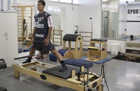 Bruno Octavio durante o treino do Corinthians realizado esta manh no Parque So Jorge, zona leste da cidade; o prximo jogo do time ser dia 22/04, contra o Independiente de Medellin, da Colmbia, no Pacaembu, ultimo jogo da fase de classificao da Copa Libertadores da Amrica 2010