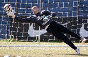 Julio Cesar durante o treino do Corinthians realizado esta manh no Parque So Jorge. O prximo jogo do time ser quarta-feira, dia 05/05, no Pacaembu, contra o Flamengo, jogo de volta das oitavas de final da Taca Santander Libertadores da Amrica 2010; So Paulo, Brasil