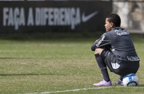 Dentinho durante o treino do Corinthians realizado esta manhã no Parque São Jorge. O próximo jogo do time será amanhã, domingo, dia 16/05, no Olímpico, contra o Grêmio, pela 2ª rodada do Campeonato Brasileiro 2010; São Paulo, Brasil