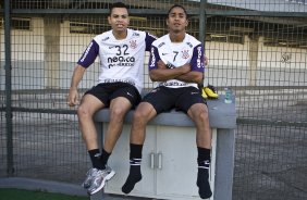 Dentinho e Jorge Henrique durante o treino do Corinthians, realizado esta tarde no Parque So Jorge. O prximo jogo do time, ser domingo, dia 25/07, contra o Guarani/Campinas, no estdio do Pacaembu, pela 11a rodada do Brasileiro 2010