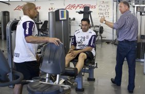 Roberto Carlos; Chico e Mano Menezes durante o treino do Corinthians, realizado esta tarde no Parque So Jorge. O prximo jogo do time, ser domingo, dia 25/07, contra o Guarani/Campinas, no estdio do Pacaembu, pela 11a rodada do Brasileiro 2010