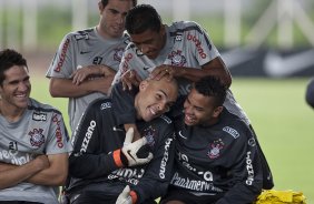 Marcelo Oliveira; Bruno Cesar; Paulinho; Julio Cesar e Dentinho durante o treino desta tarde no CT Joaquim Grava, no Parque Ecolgico do Tiete. O time se prepara para o jogo contra o Mogi Mirim, quinta-feira, dia 17/02, complementando a 4 rodada do Campeonato Paulista 2011