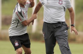 Morais e o tcnico Tite do Corinthians durante treino realizado no CT Joaquim Grava