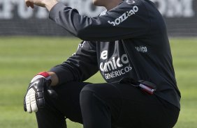 Julio Cesar durante o treino do Corinthians realizado esta manh no CT Joaquim Grava, Parque Ecolgico do Tiete. O time se prepara para o jogo contra o Botafogo/RP, amanh, domingo dia 03/04/2011, no estdio Santa Cruz em Ribeiro Preto, pela 17 rodada do Campeonato Paulista 2011