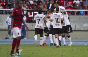 Comemoração do gol de Willian durante a partida entre Flamengo x Corinthians, realizada esta tarde no estádio do Engenhão, na cidade do Rio de Janeiro, pela terceira rodada do Campeonato Brasileiro de 2011