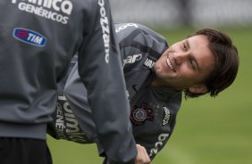 Paulo andre que volta ao time titular durante o treino do Corinthians esta manh no CT Joaquim Grava, no Parque Ecolgico do Tiete. O time se prepara para o jogo contra o Ava, amanh domingo a tarde, dia 31/07, no estdio da Ressacada, pela 13 rodada do Brasileiro 2011