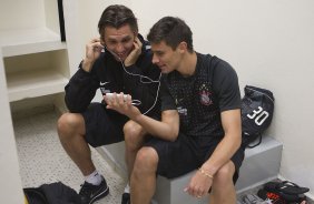Paulo André e Alex nos vestiários ants da partida entre Corinthians x América-MG, realizada esta noite no estádio do Pacaembu, 14ª rodada do Campeonato Brasileiro de 2011