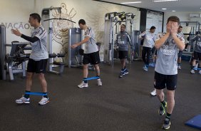 Jogadores durante o treino na academia esta manh no CT Joaquim Grava, no Parque Ecolgico do Tiete, o prximo jogo ser contra o Internacional/RS, domingo, dia 23/10, no estdio Beira-Rio, vlida pela 31 rodada do Brasileiro 2011