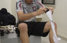 Julio Cesar nos vestiários antes da partida entre Corinthians x Atlético-MG, realizada esta tarde no estádio do Pacaembu, válida pela 36ª rodada do Campeonato Brasileiro de 2011