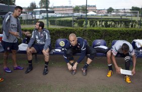 Ramon,Danilo e Julio Cesar durante o treino desta tarde no CT do Amrica, da Cidade do Mxico. O prximo jogo da equipe ser quarta-feira, dia 14/03, contra o Cruz Azul, do Mxico, pela 3 rodada da Copa Libertadores de Amrica 2012