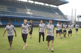 Jogadores durante a visita do time ao estdio George Capwell, na cidade de Guayquil, Equador; a equipe foi visitar o palco do jogo de amanh, quarta-feira, dia 02/05, contra o Emelec/Equador, jogo de ida, vlido pelas oitavas de final da Copa Libertadores da Amrica 2012