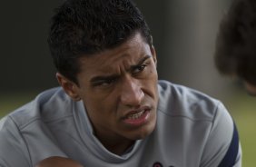 Paulinho durante o treino realizado esta tarde no CT Joaquim Grava, localizado no Parque Ecológico do Tiete. O próximo jogo da equipe será dia amanhã, quarta-feira, 09/05, contra o Emelec/Equador, jogo de volta, válido pelas oitavas de final da Copa Libertadores da América 2012