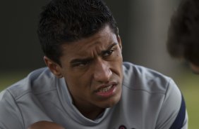 Paulinho durante o treino realizado esta tarde no CT Joaquim Grava, localizado no Parque Ecolgico do Tiete. O prximo jogo da equipe ser dia amanh, quarta-feira, 09/05, contra o Emelec/Equador, jogo de volta, vlido pelas oitavas de final da Copa Libertadores da Amrica 2012