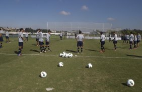 Jogadores durante o treino realizado esta manhã no CT Joaquim Grava, localizado no Parque Ecológico do Tiete. O próximo jogo da equipe será amanhã, domingo, dia 20/05, contra o Fluminense, no Pacaembu, abertura do Campeonato Brasileiro de 2012