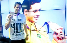O nadador Thiago Pereira durante coletiva de imprensa realizado no CT Joaquim Grava