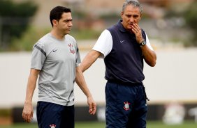 Chico e o tcnico Tite durante Treino do Corinthians realizado no CT Joaquim Grava