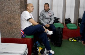 Nos vestiários antes da partida entre Portuguesa x Corinthians, realizada esta noite no estádio do Caninde, jogo válido pela 30ª rodada do Campeonato Brasileiro de 2012