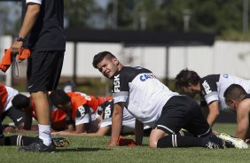 Durante o treino desta manh no CT Joaquim Grava, no Parque Ecolgico do Tiete. O prximo jogo da equipe ser amanh, domingo, 03/02, contra o Oeste, de Itpolis, no estdio do Pacaembu, vlido pela 5 rodada do Campeonato Paulista de 2013