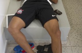 Nos vestiários antes da partida entre Corinthians x Oeste, de Itápolis realizada esta tarde no estádio do Pacaembu, jogo válido pela 5ª rodada do Campeonato Paulista de 2013
