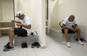 Nos vestirios antes da partida entre Corinthians x So Caetano realizada esta tarde no estdio do Pacaembu, jogo vlido pela 7 rodada do Campeonato Paulista de 2013
