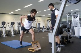 Durante o treino desta tarde no CT Joaquim Grava, no Parque Ecolgico do Tiete. O prximo jogo da equipe ser domingo, 17/02, contra o Palmeiras, no estdio do Pacaembu, vlido pela 8 rodada do Campeonato Paulista de 2013