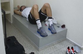 Nos vestiários antes da partida entre Corinthians/Brasil x Tijuana/México, realizada esta noite no estádio do Pacaembu, jogo da volta da fase de classificação da Copa Libertadores de América 2013